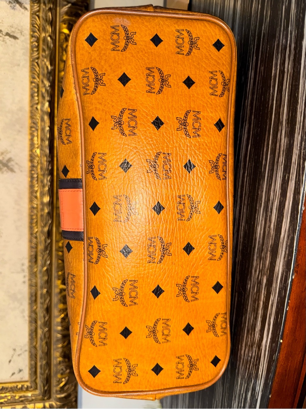 MCM Cognac Visetos Tote w Orange croc embossed Stripe limited edition - GUC - Picture 7 of 16